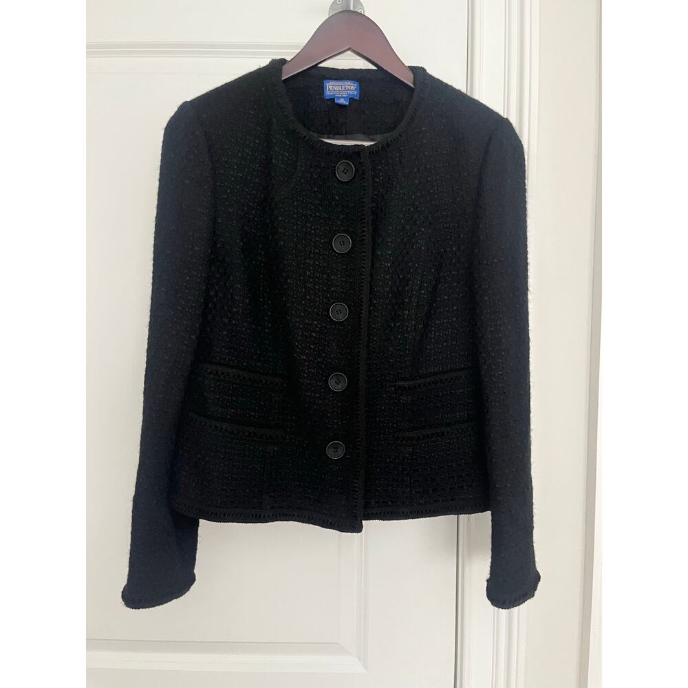 Pendleton Womens tweed wool blazer sz. 12 P Black Buttons Work